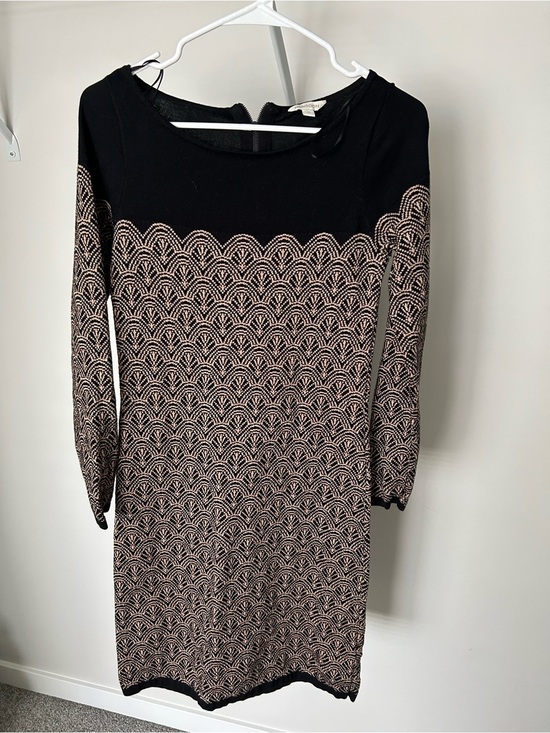 Monsoon Dresses & Skirts - Monsoon Black and Tan Patterned Long-Sleeve Knit Dress